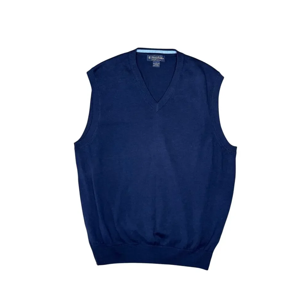 Brooks Brothers Cotton Navy Blue V-Neck Sweater Vest Men's Large